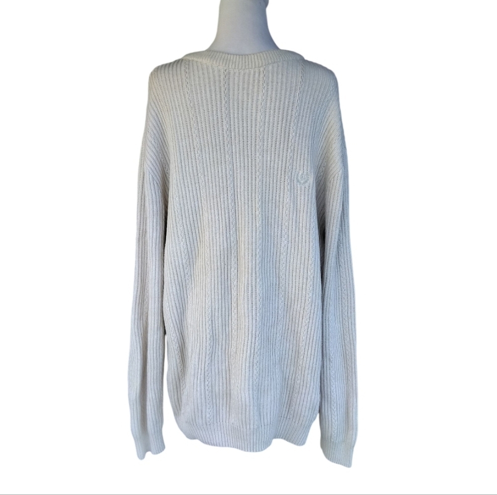 Ralph Lauren Chaps Light Oatmeal Chunky Knit Crew Neck Cotton Sweater Size Large